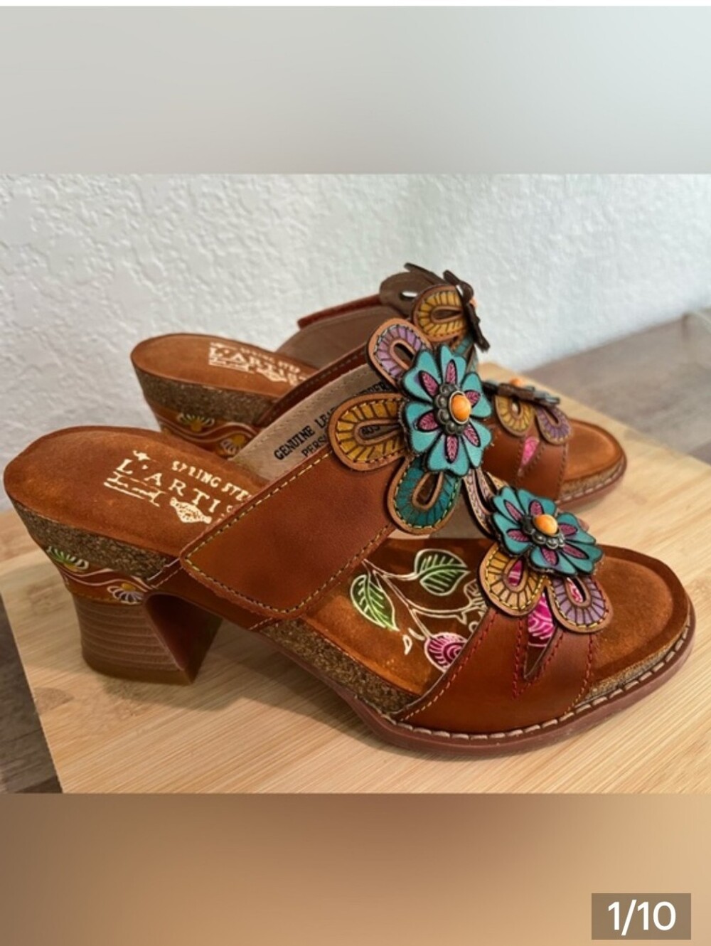 L'Artiste Persona Spring Step Sandal Brown With Flowers 40 US 8.5